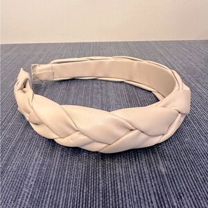 Anthropologie Leather Braided Headband - Cream - One size